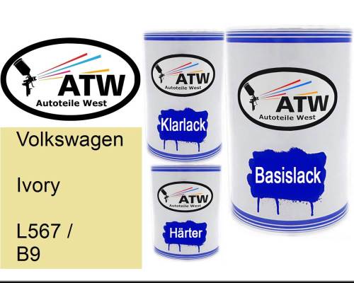 Volkswagen, Ivory, L567 / B9: 500ml Lackdose + 500ml Klarlack + 250ml Härter - Set, von ATW Autoteile West.